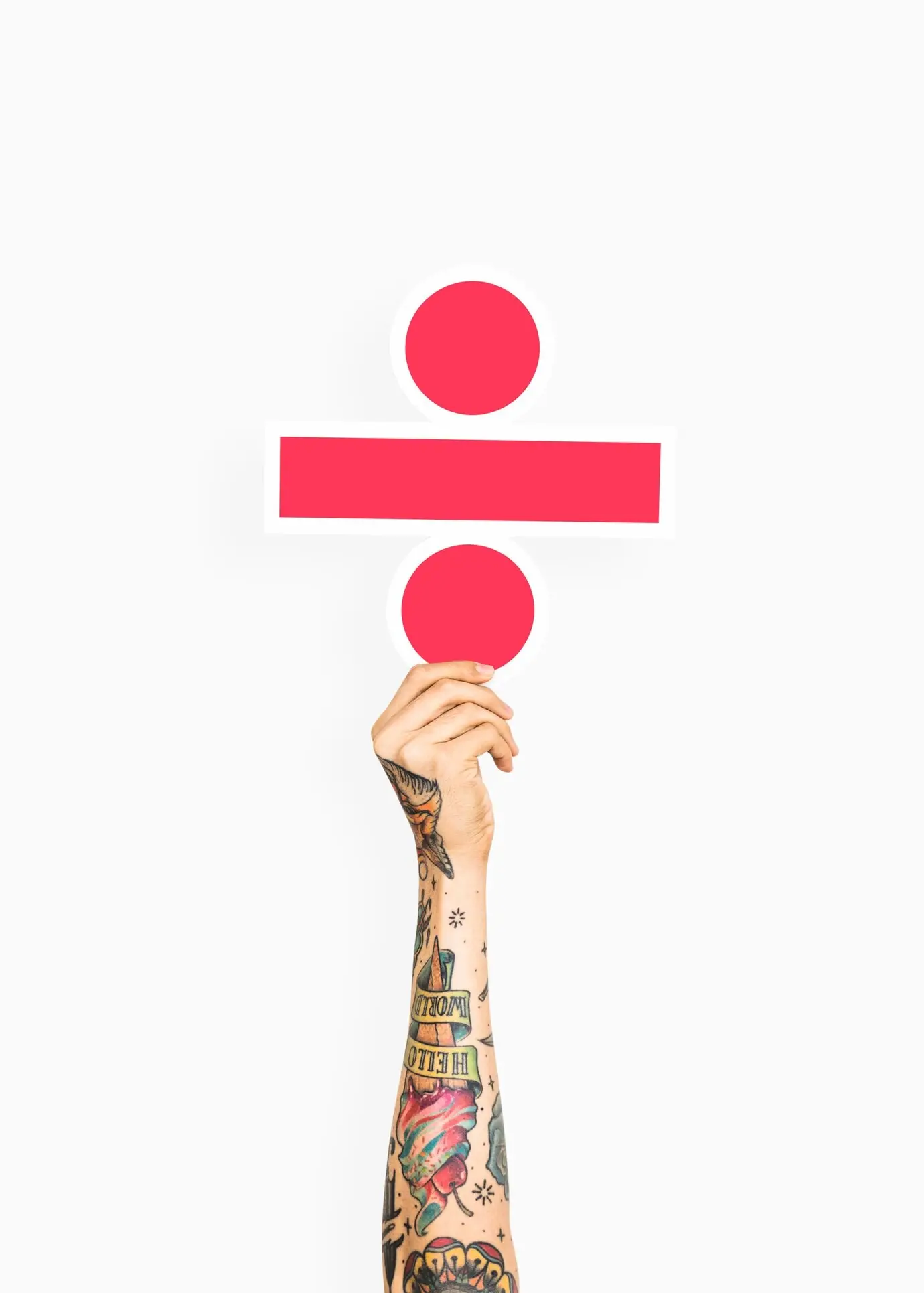 Eine Hand hält ein Divisionszeichen.